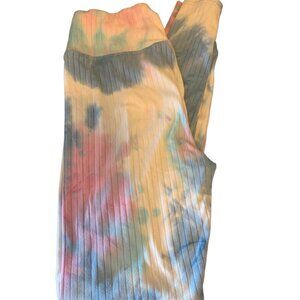 🌸3/$15🌸Tye-Dye Pink, White, and Blue Ribbed Leggings Size Small